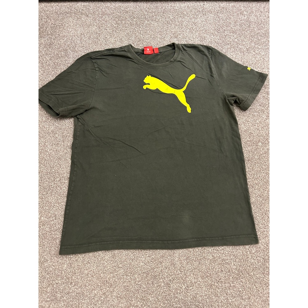 Puma T-Shirt Mens Large Olive Green Good Big Logo Sportlifestyle Tee